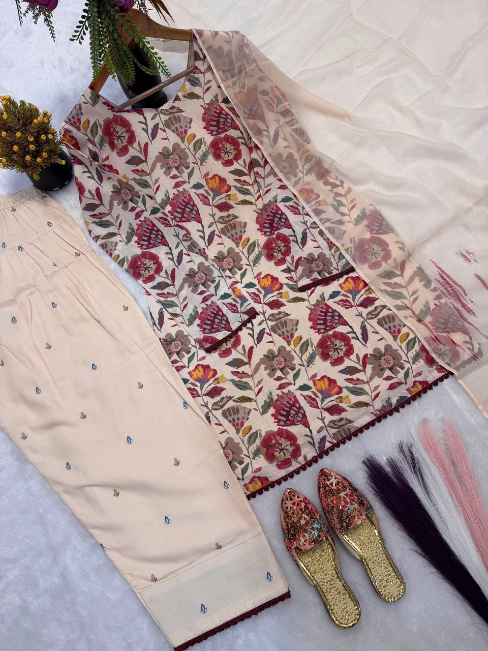 The Sovereign Cream Floral-Print Festive Couture